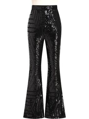 Women's high-waisted black sequin flare pants, disco fashion size M, NWOT